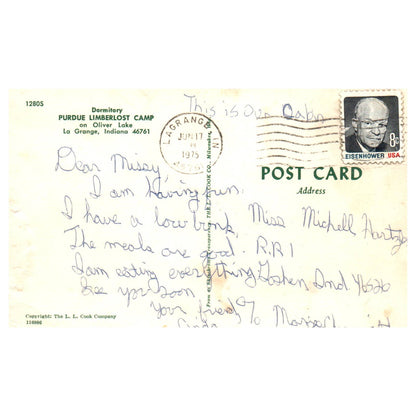 Vintage Postcard - Dormitory Purdue Limberlost Camp La Grange Indiana AD9