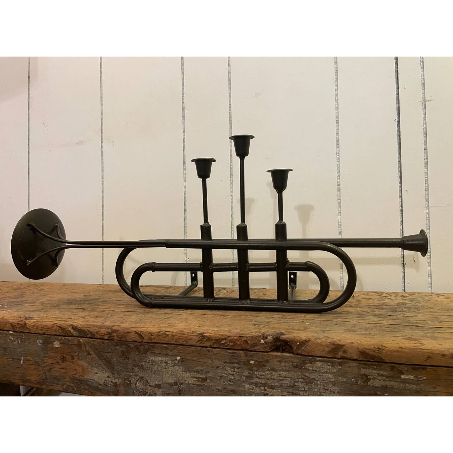 Vintage Trumpet Instrument Wall Art Candelabra Candle Holder