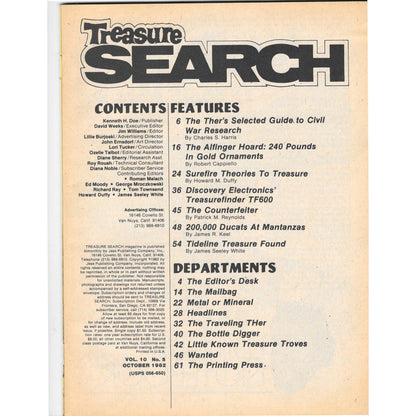 Treasure Search Magazine 1982 October Metal Detecting Gold Diamonds M2