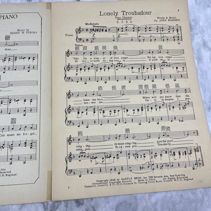 Vintage Sheet Music Lonely Troubadour, John Klenner 1929 TH5