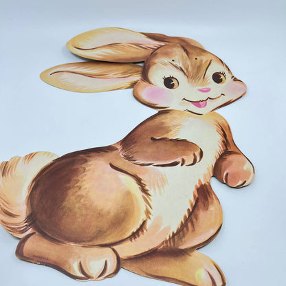 1961 Dennison Large Brown Easter Bunny Die Cut Wall Decor Moveable Ears 25” FL3