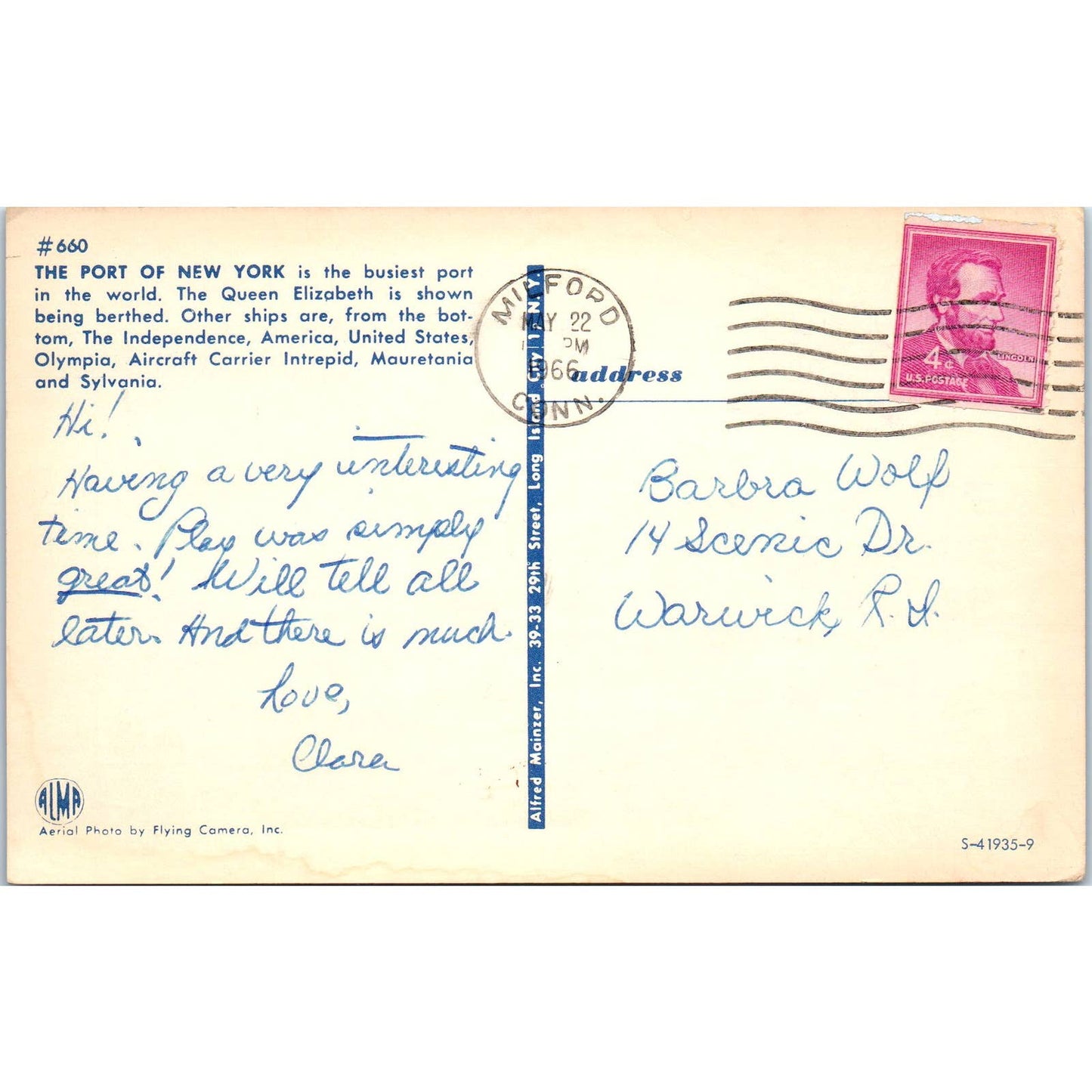 The Port of New York 1966 - Original Postcard TJ9-P1