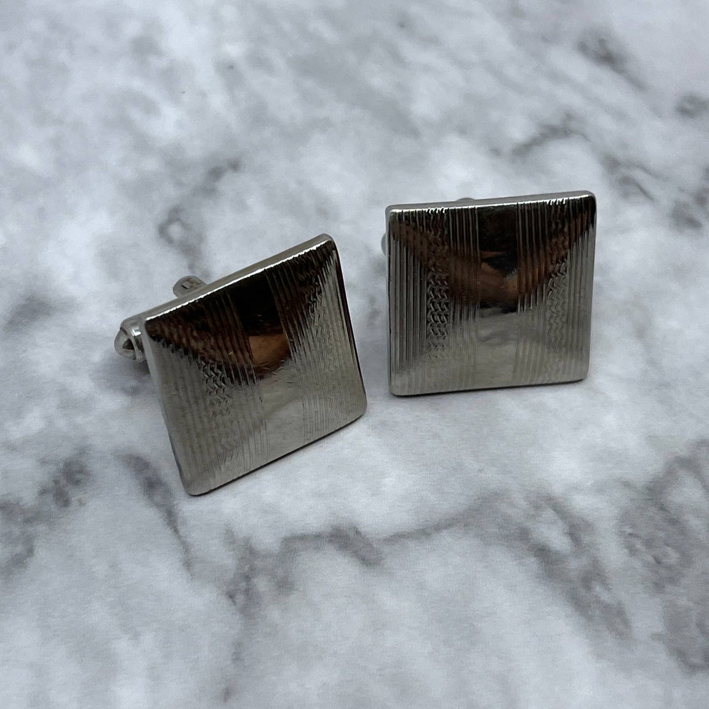 Vintage MCM Silver Tone Etched Stripe Cufflinks SA2