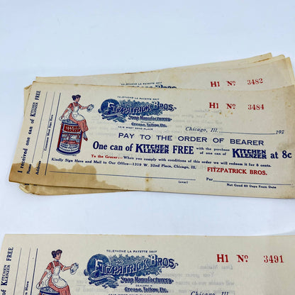 c1920 Lot of Promo Coupons Fitzpatrick Bros. Kitchen Klenzer Soap Chicago SD3