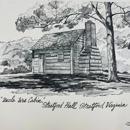 Vintage Uncle Wes Cabin Stratford Hall Virginia Sketch Print 11 x 14.5” FL1