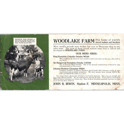 Vintage Blotter Card - Woodlake Farm Minneapolis MN John B. Irwin SE3-4