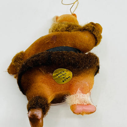 Vintage Celluloid Felt Flocked Santa Claus Christmas Tree Ornament 4" TH9