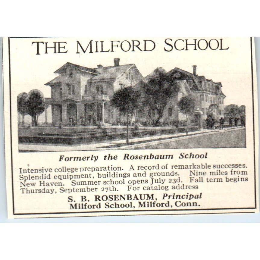 c1920 Harper's Magazine Ad - The Milford School S.B. Rosenbaum Conn EA3-2