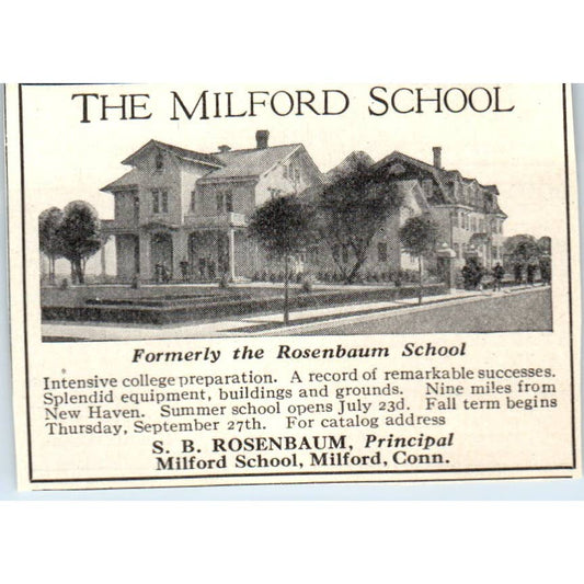 c1920 Harper's Magazine Ad - The Milford School S.B. Rosenbaum Conn EA3-2