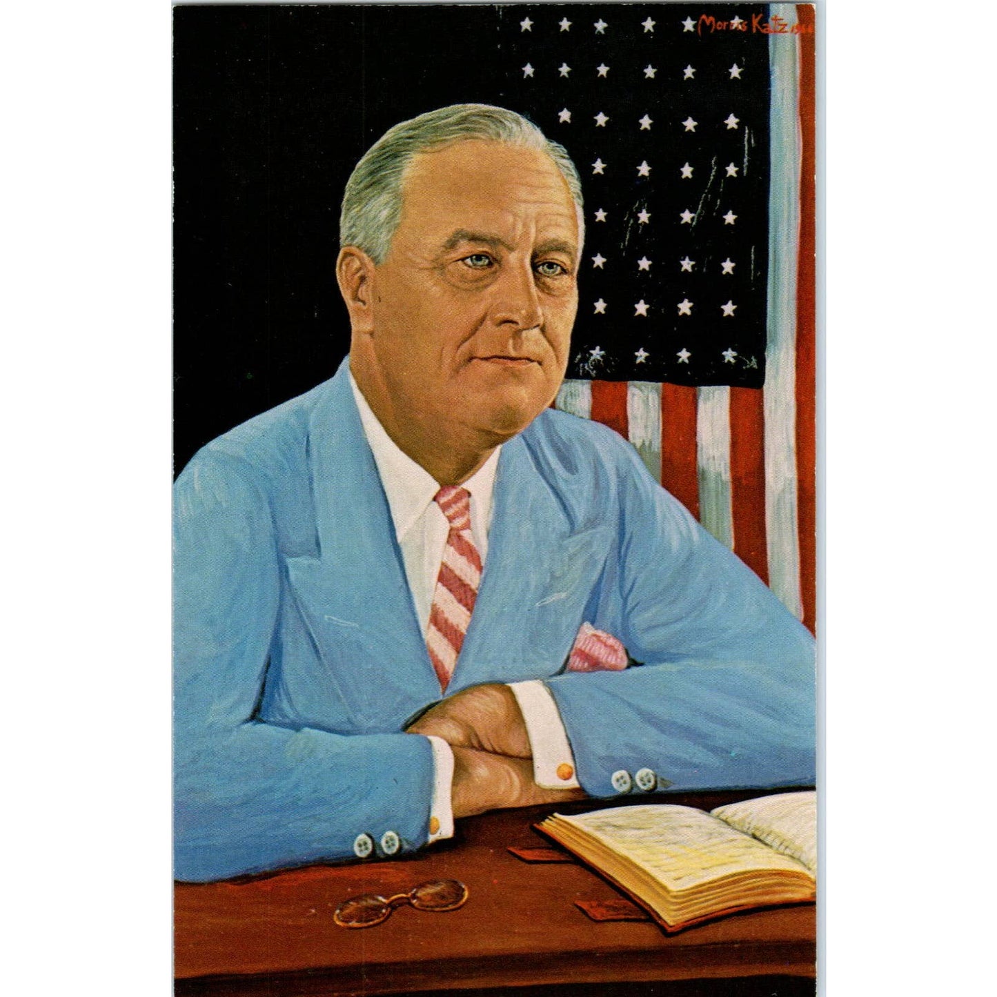 Franklin D. Roosevelt Portrait Morris Katz 1966 - Original Postcard TJ9-P1