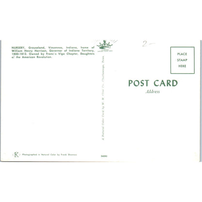 William Henry Harrison Home Nursery Grouseland Vincennes Original Postcard PB9