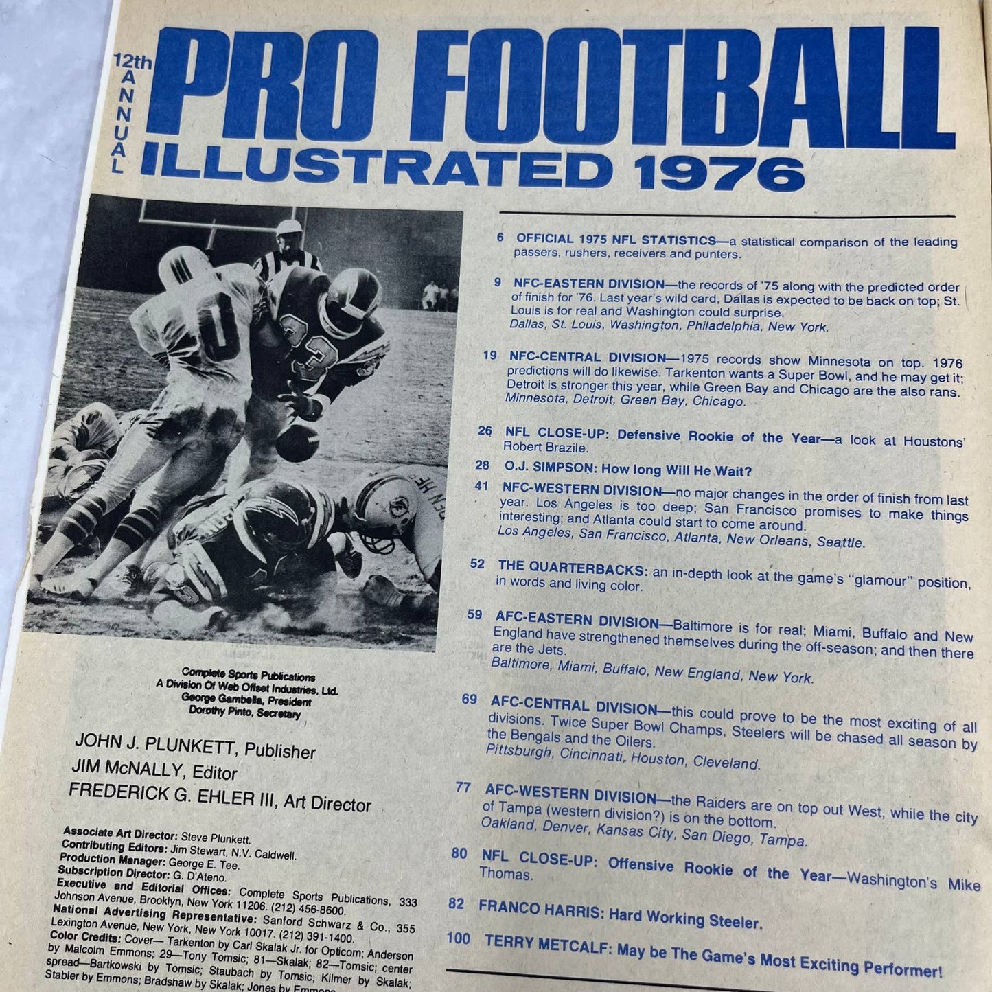 1976 PRO FOOTBALL Illustrated Vikings TARKENTON Bengals ANDERSON OJ Simpson TJ3