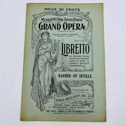 1920s Barber of Seville Metropolitan Opera House Grand Opera Libretto NYC TD6