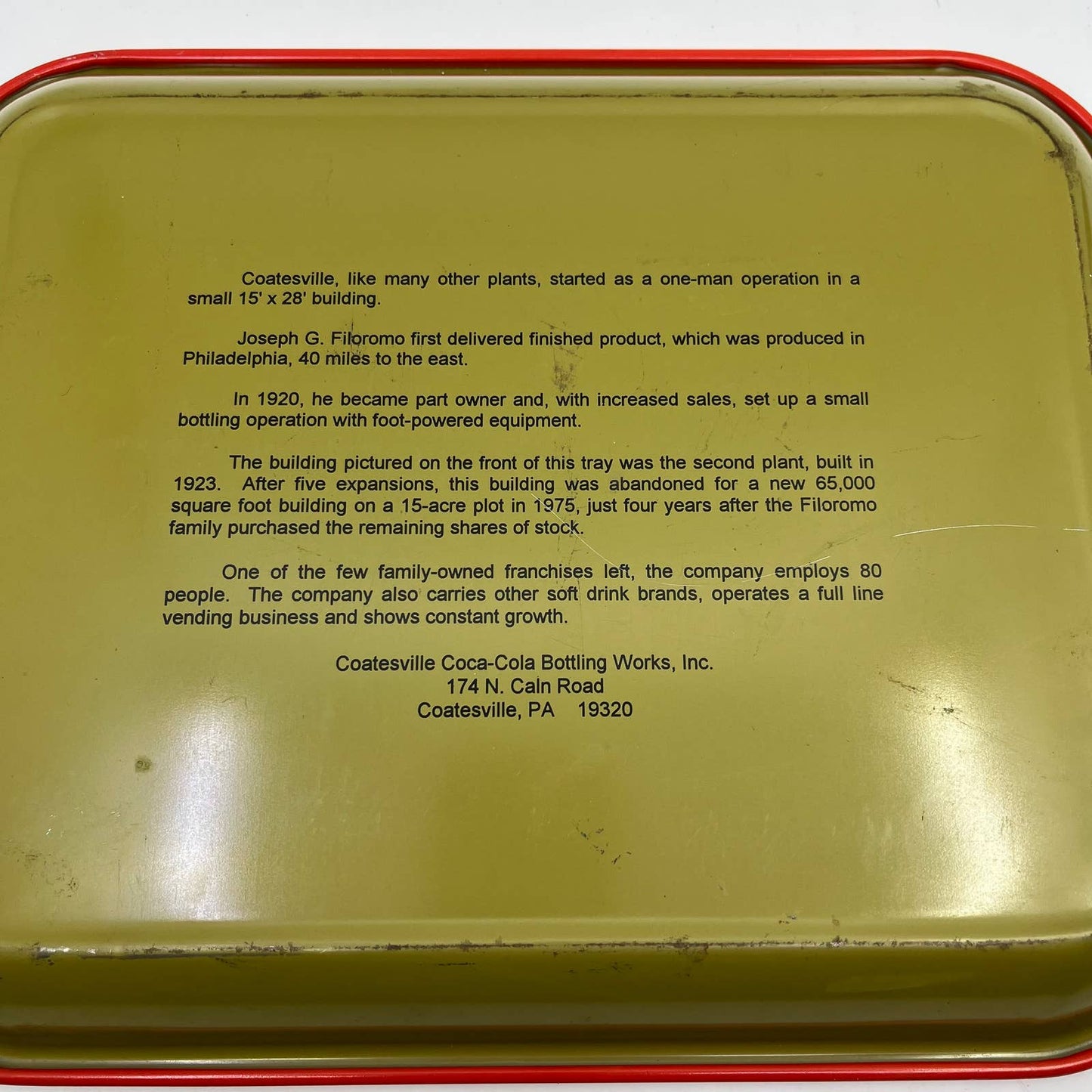 Coca-cola vintage red serving tray Coatesville Pa 1993 75th Anniversary TG4