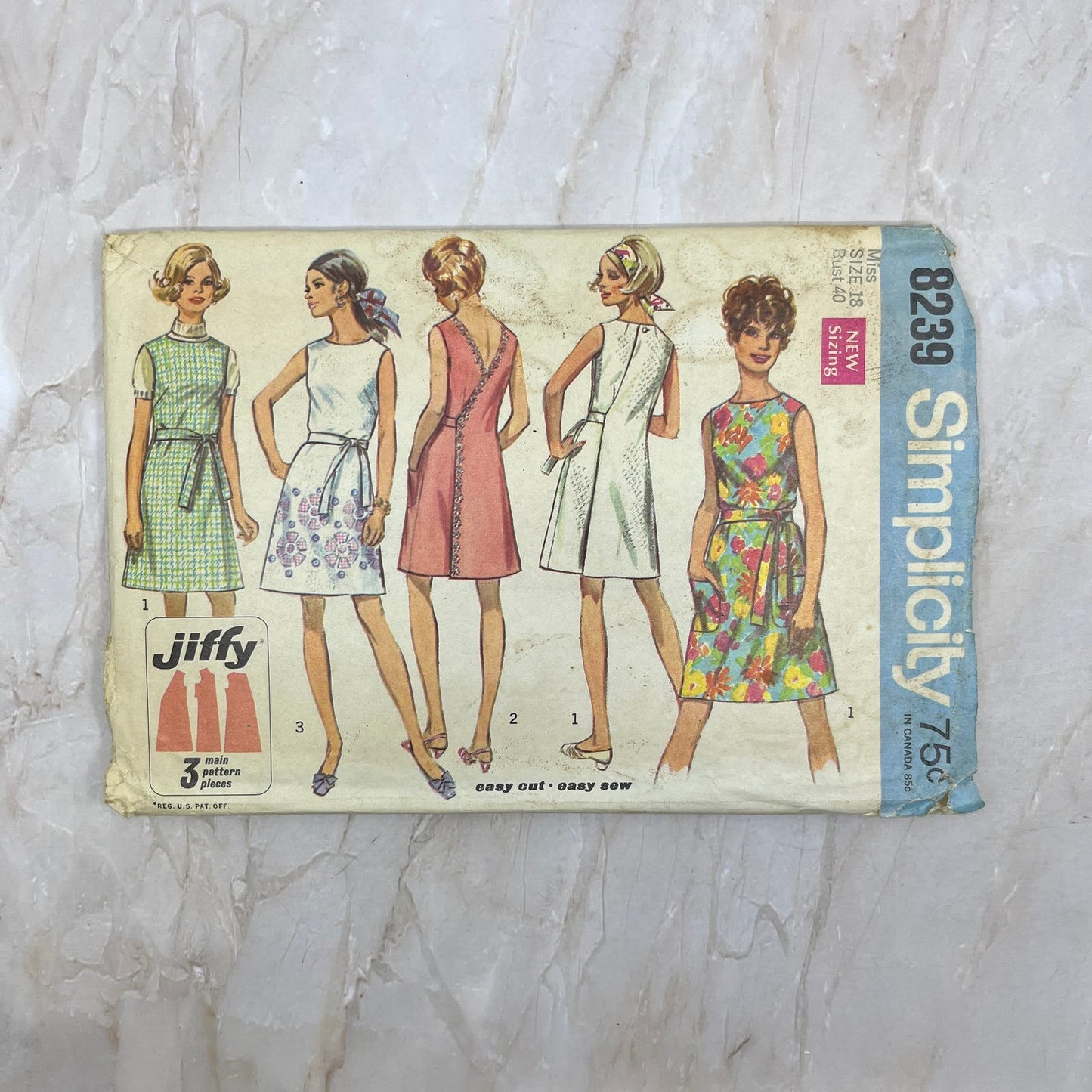 1960's Simplicity 8239 Miss Size 18 Jiffy Back Wrap Dress or Jumper Pattern TE5