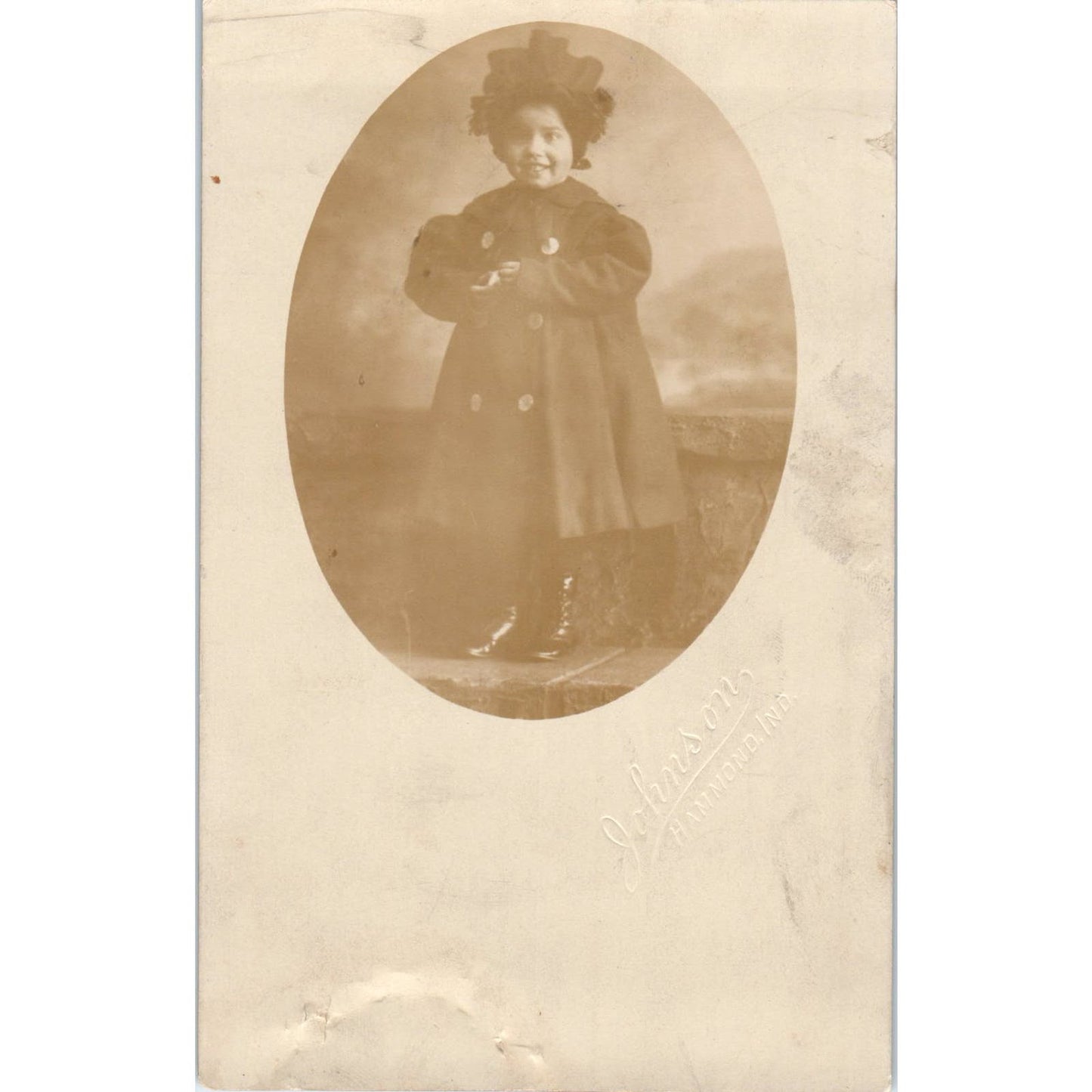 Victorian Girl in Black Dress RPPC Real Photo Postcard PB1