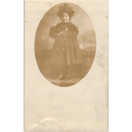 Victorian Girl in Black Dress RPPC Real Photo Postcard PB1