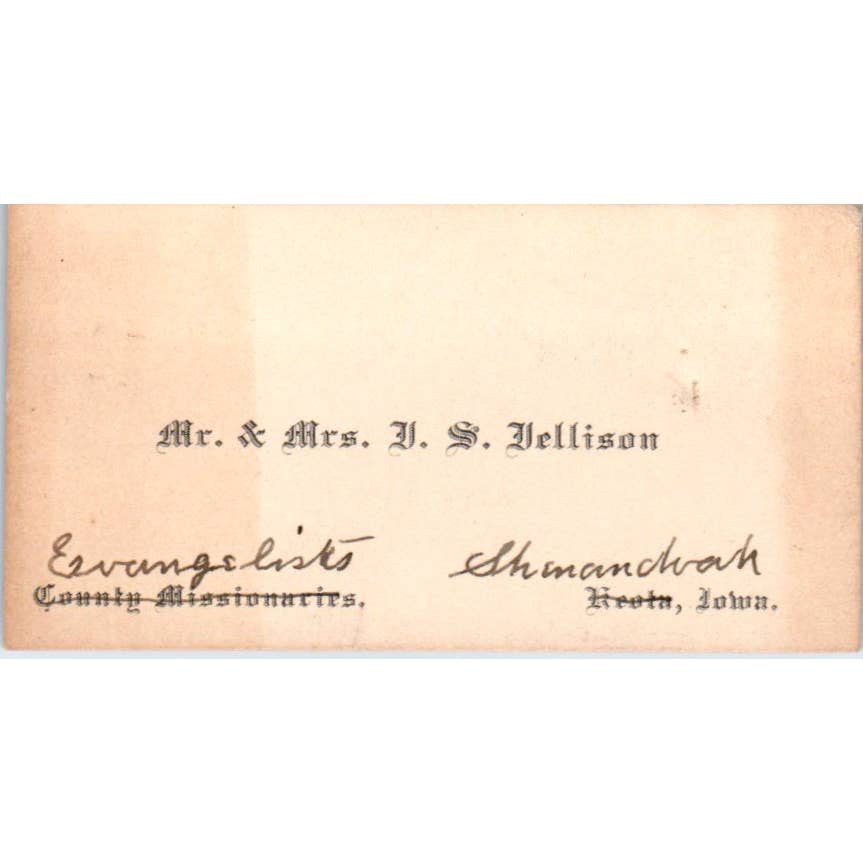 Antique Business Card Mr & Mrs V.S. Jellison Evangelists Shenandoah Iowa SE5