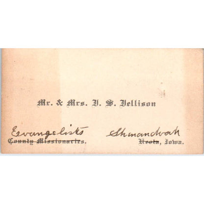 Antique Business Card Mr & Mrs V.S. Jellison Evangelists Shenandoah Iowa SE5