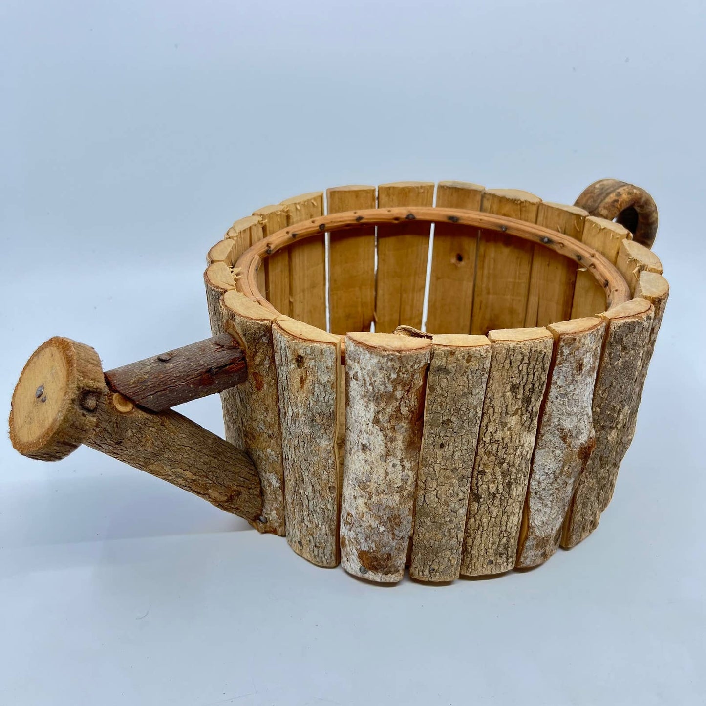 Rustic Primitive Wooden Watering Can Flower Pot Planter Country Decor 14x5” TF5