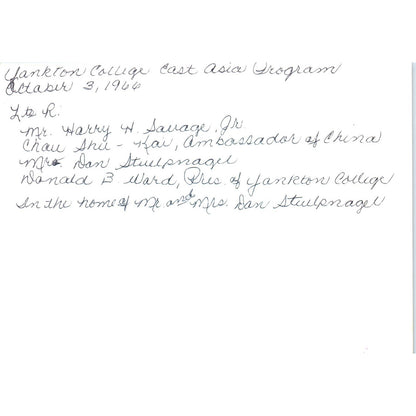 Shu-Kai Chow Chinese Ambassador, Harry Savage 1966 Original Photo 5x7 TK1-P5