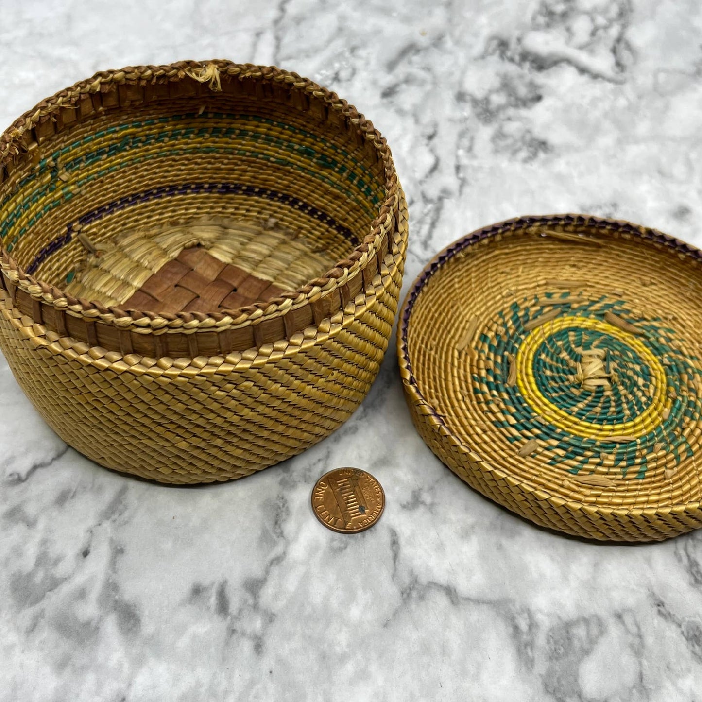 Antique Northwest Indian NOOTKA Makah BASKET Trinket 1900-1930 4x2.5” TJ8