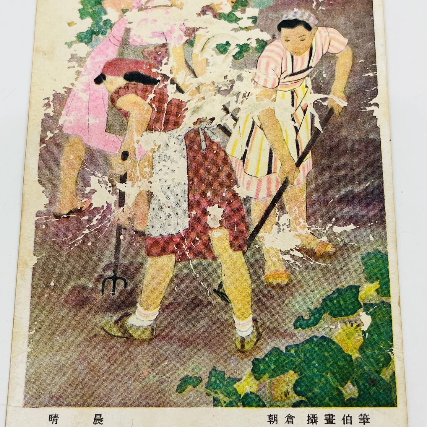 c1915 Chinese Post Card Tianshui Bianpost Gardeners Raking Garden PA3