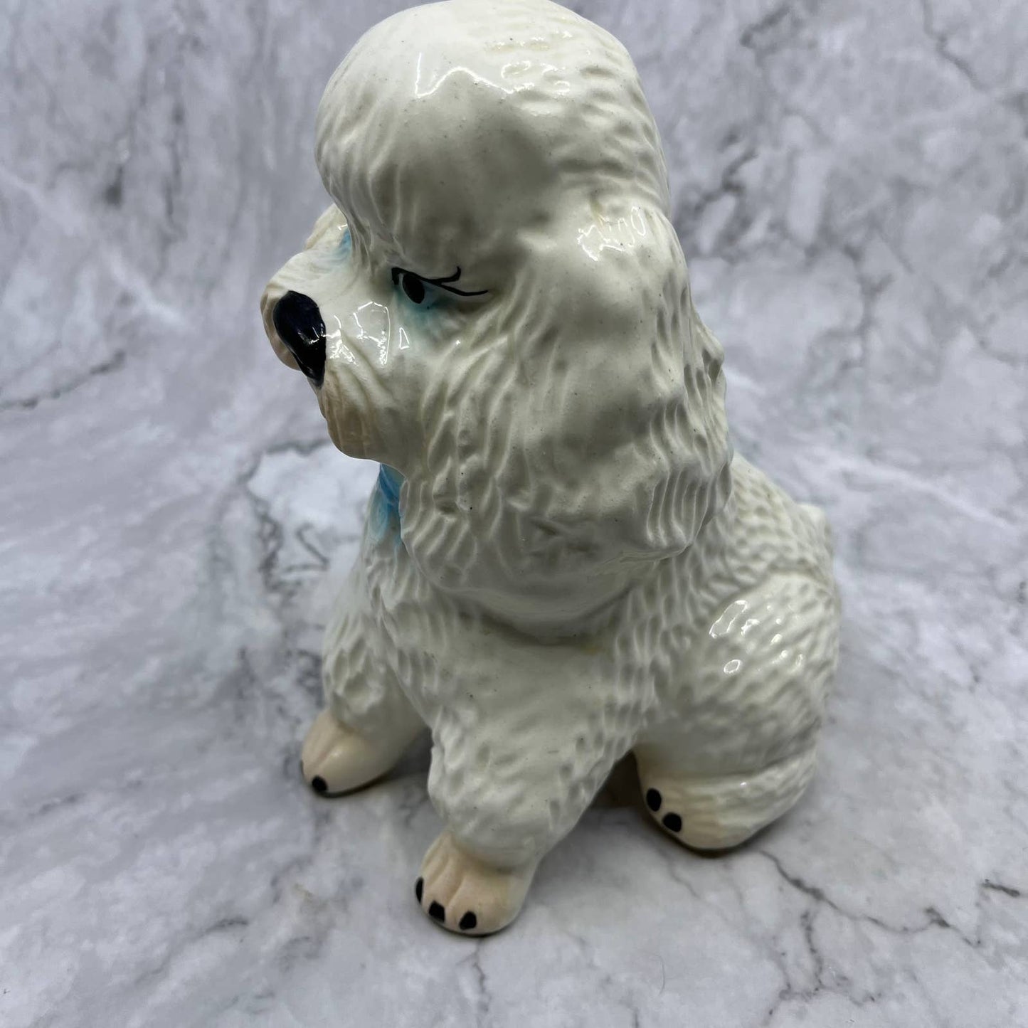 Vintage MCM Ceramic White Poodle Coin Bank 7" TI9