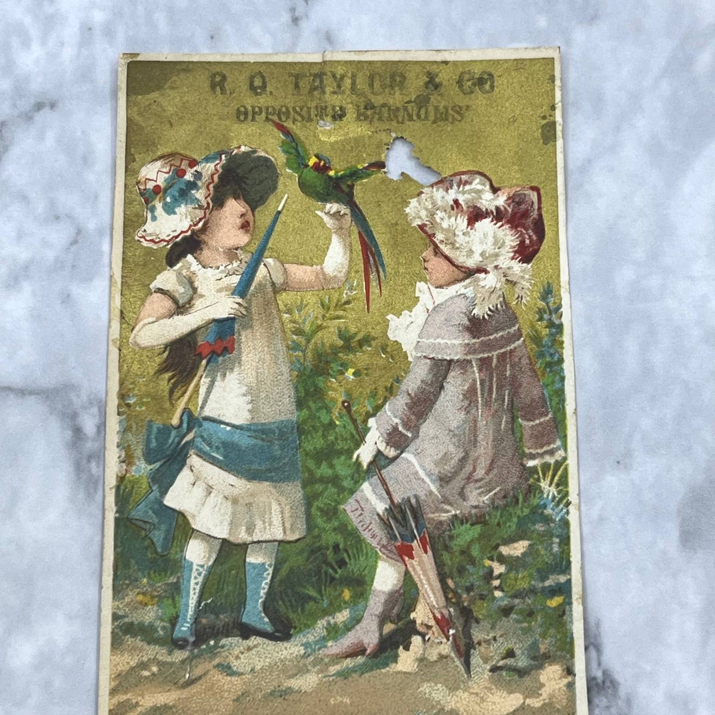 1880s Victorian Trade Card R.Q. Taylor Opposite Barnum's Baltimore MD EA4