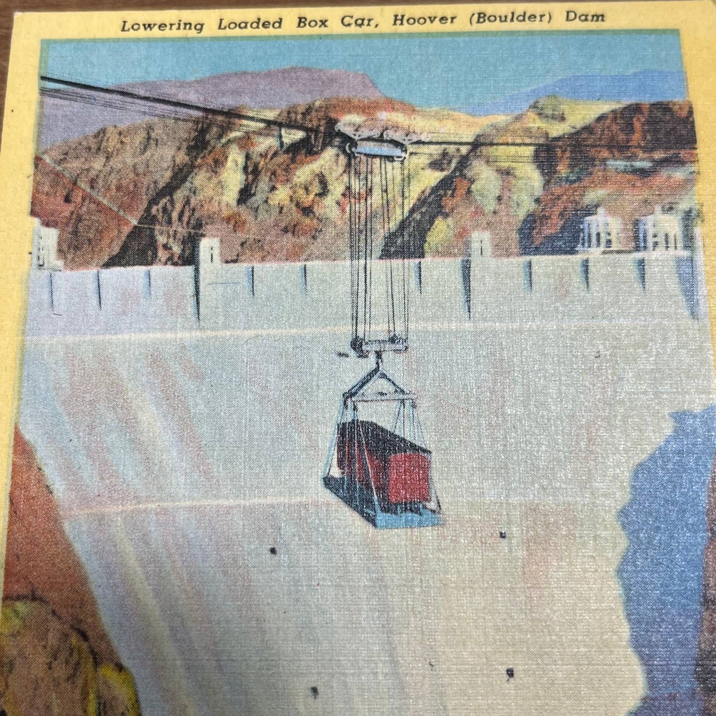 Vintage Postcard HOOVER DAM Lowering Loaded Box Car by Machinery Nevada PA1