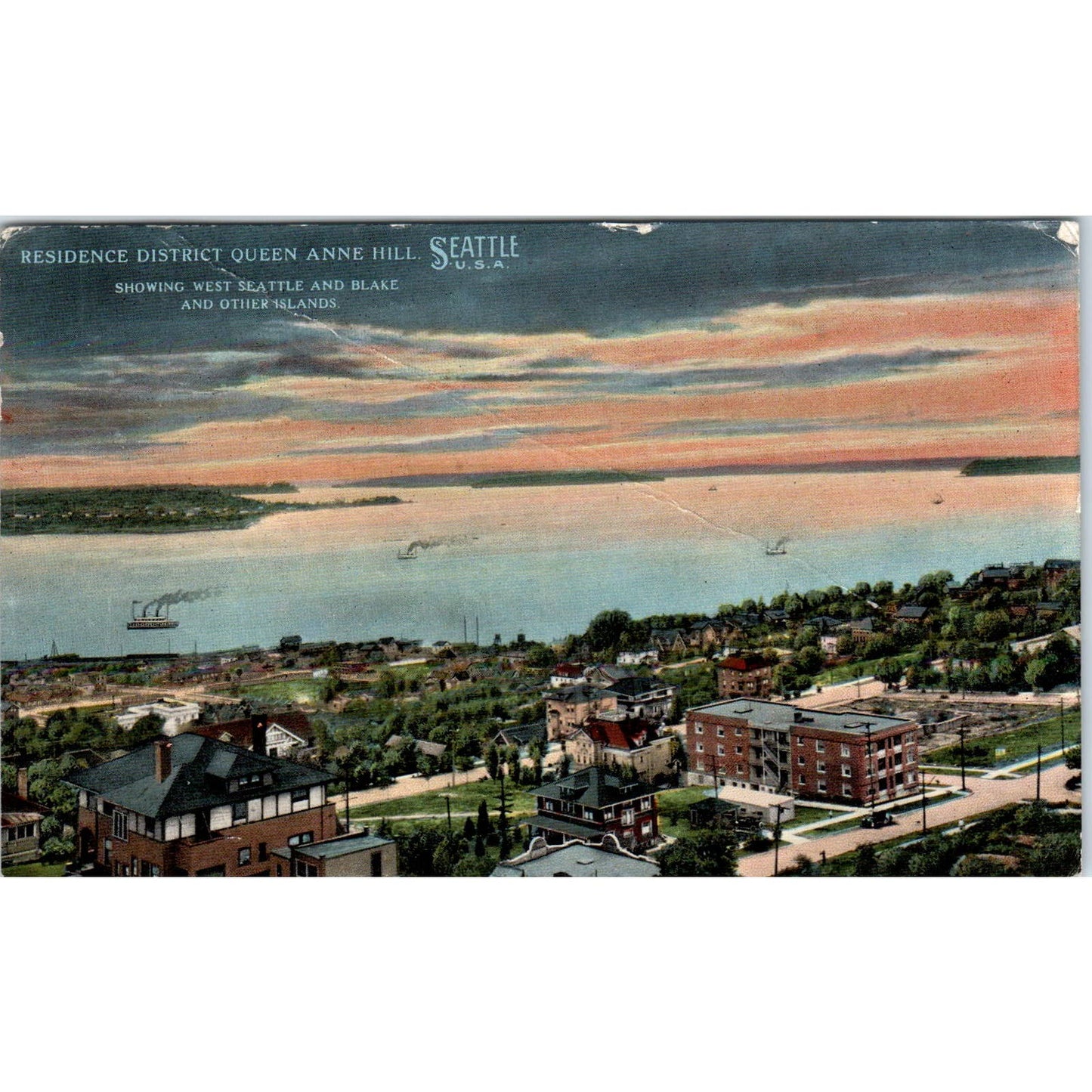 Antique Postcard Residence District Queen Anne Hill Seattle Washington TD9-W2