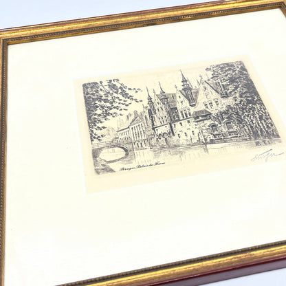 Framed Print Sketch Facade of Palais du Franc, Brugse Vrije, Bruges, Belgium TG6