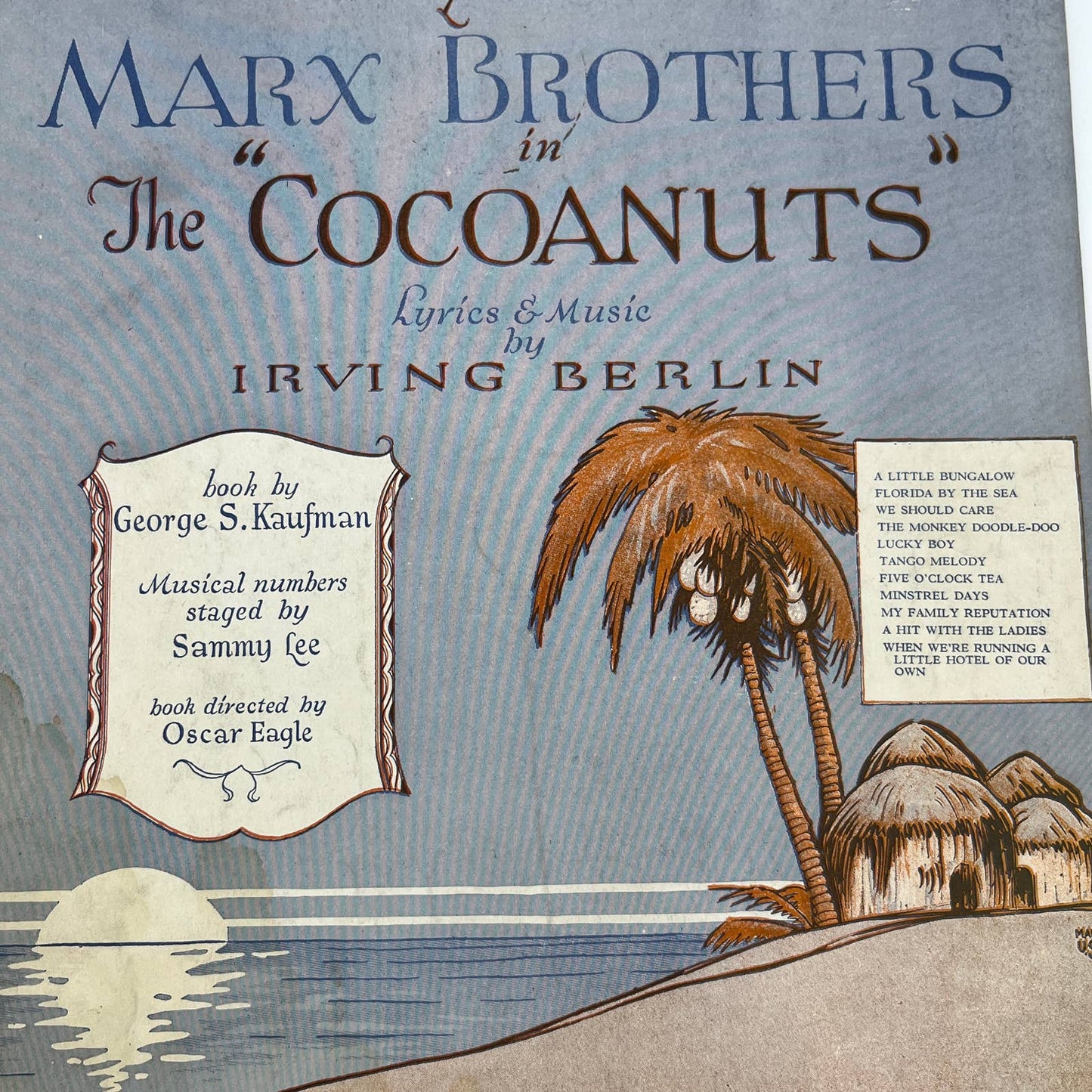 1925 THE COCOANUTS Sheet Music A Little Bungalow Marx Brothers Irving Berlin FL4