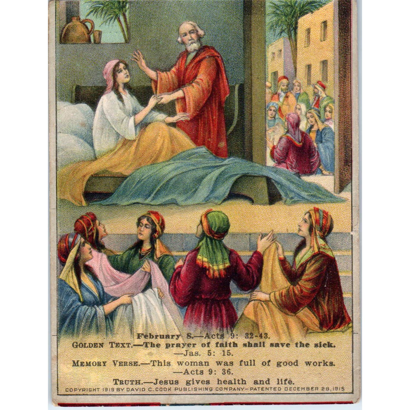 1920 Christian GERMAN Lesson Picture Card Jesus Gives Health and Life SE5
