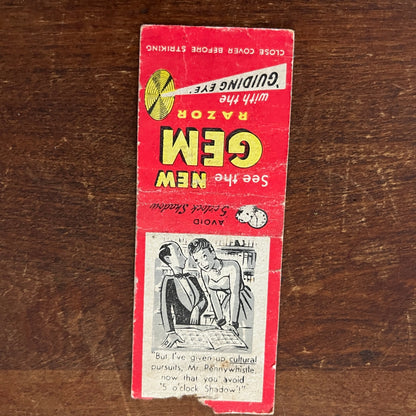 Gem Razor With The Guiding Eye Advertising Matchbook Cover MM11-7