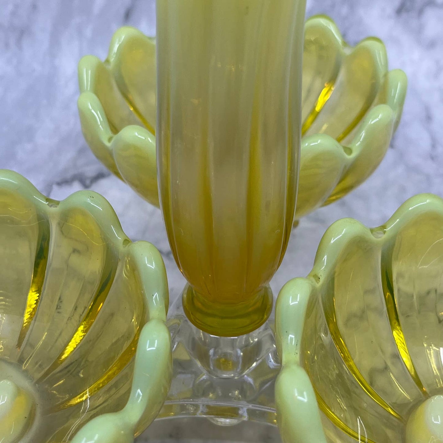 Fostoria Heirloom Opalescent Yellow Vaseline Glass Table Charm Set Glows TA9