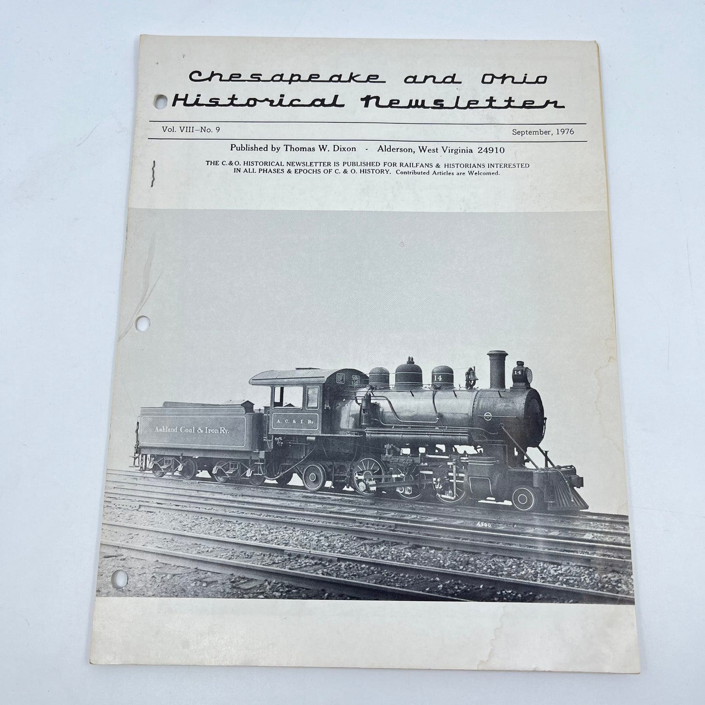 1976 Sept Chesapeake and Ohio Historical Newsletter C&O RR Thomas Dixon WV M1-2