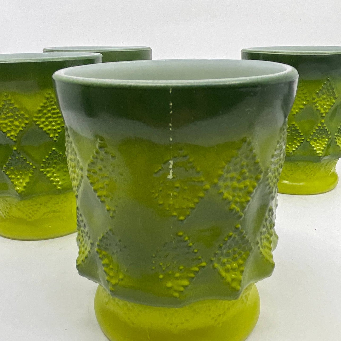 Vintage Fire King GREEN Ombre Kimberly Diamond Mug Set of 4 TH5-2