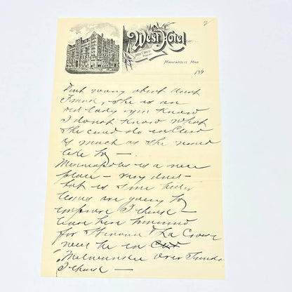 1890s West Hotel Letterhead John T. West Minneapolis MN AB9