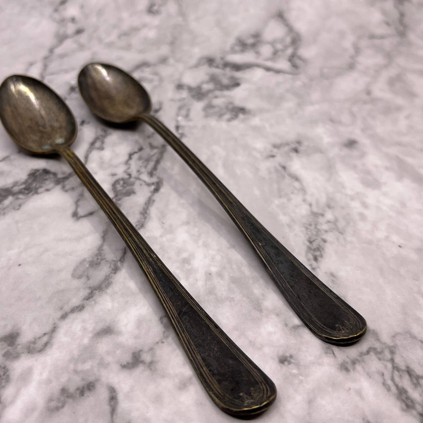 Antique Conn Silver Co Flatware 7.5"?Long Iced Tea Spoons Set of 2 SA2