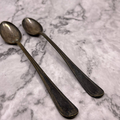 Antique Conn Silver Co Flatware 7.5"?Long Iced Tea Spoons Set of 2 SA2