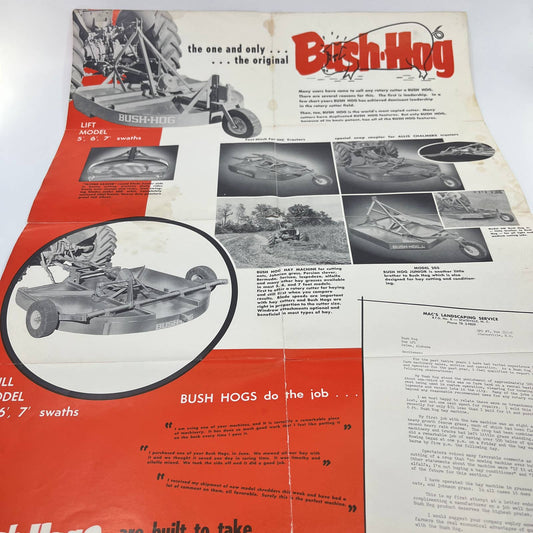 1940s Bush Hog Rotary Cutter Brochure Fold Out Poster Selma Alabama AB7