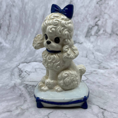 Vintage MCM White Poodle on Pillow Lusterware Figurine Ceramic 5.5" TJ1