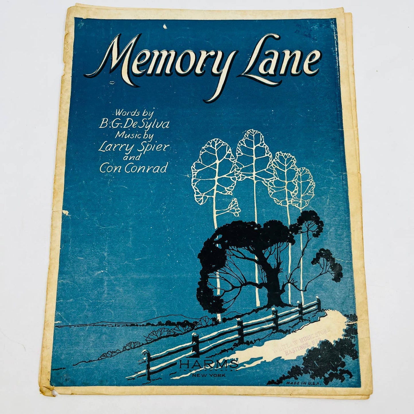 1924 Memory Lane Larry Spier Con Conrad Sheet Music TD6