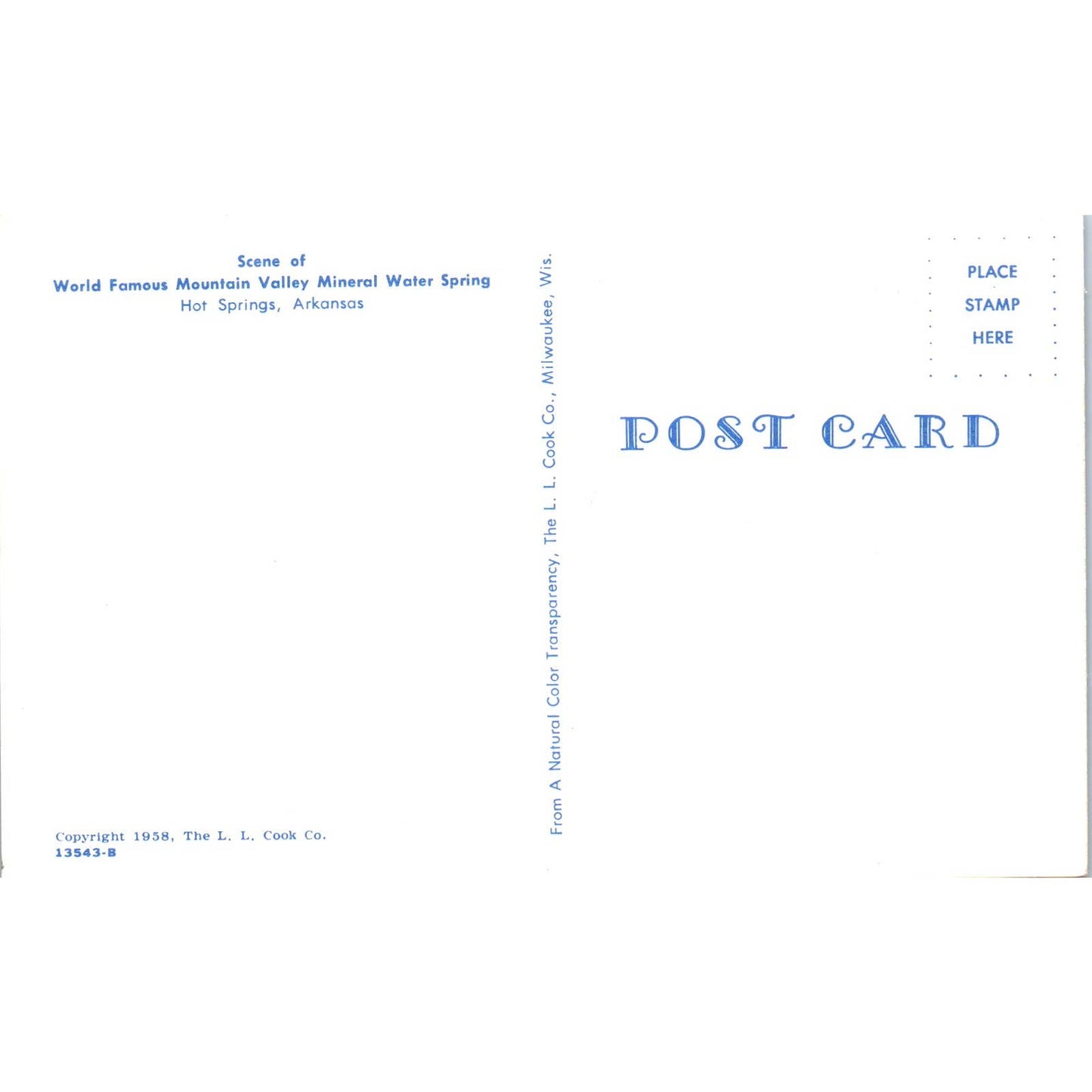 Mountain Valley Mineral Water Spring Hot Springs AR Original Postcard TK1-P1