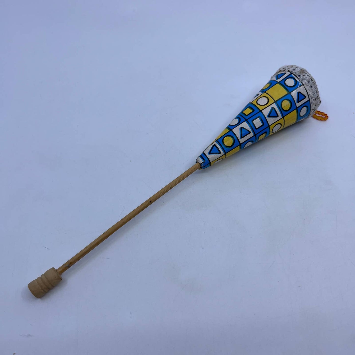Vintage Wood Cone Puppet Blue & White Pop Up Peek A Boo Handmade TH6