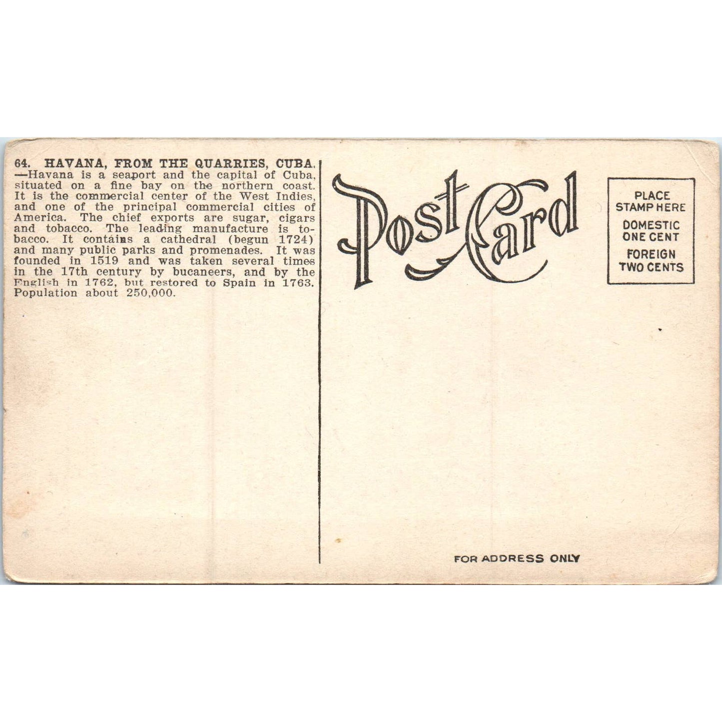 Havana Harbor View From the Quarries c1910 Havana Cuba Original Postcard TK1-P16