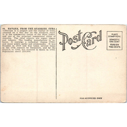 Havana Harbor View From the Quarries c1910 Havana Cuba Original Postcard TK1-P16