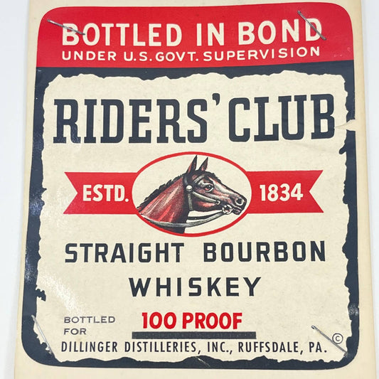 Riders’ Club Bourbon Whiskey Label Dillinger Distilleries Ruffsdale PA