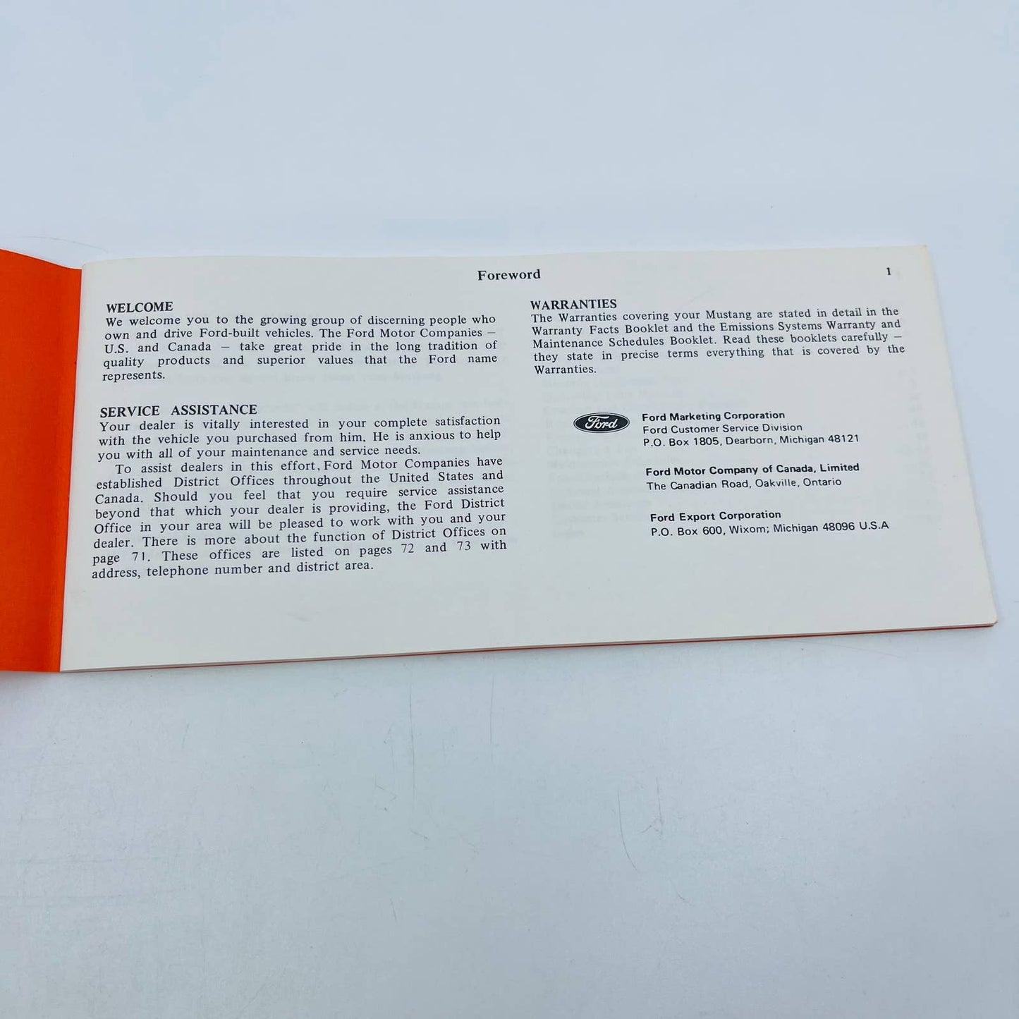 1973 Ford Mustang Original Owners Manual TD6